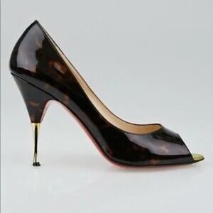 Christian Louboutin Yoyospina Tartaruga Patent Tortoise Peeptoe Heels 100mm
